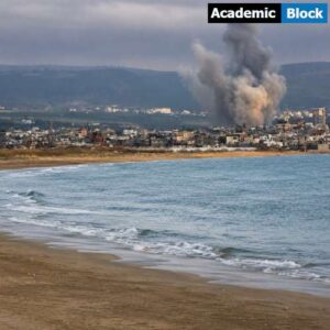 Image showing the smoke rising over southern Lebanon after an airstrike by Israel.