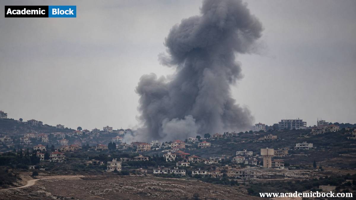 Image showing the smoke rising over southern Lebanon after an airstrike by Israel.