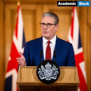 UK Prime Minister Keir Starmer speaks at a news conference in London while announcing the government's planned social media ban for children under 16.