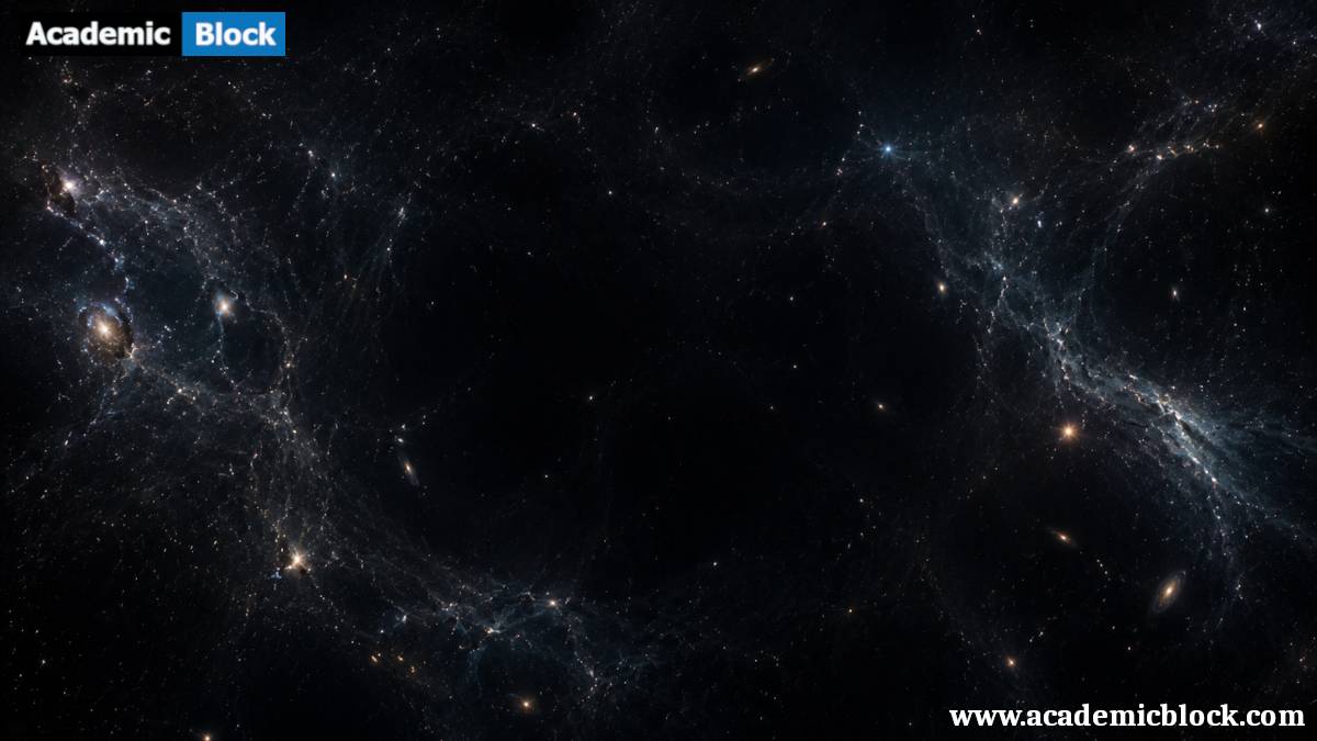Cosmic void with near-total emptiness, faint distant galaxies, and surrounding galaxy filaments.