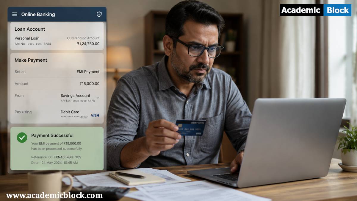 A person managing installment loan repayment using a debit card through online banking.