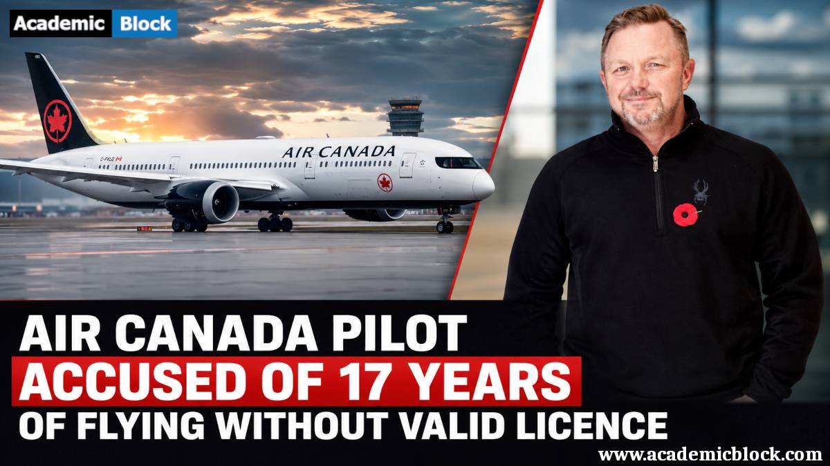 Image showing an Air Canada aircraft and a pilot, Geoffrey Wall portrait with a headline about licence allegations.