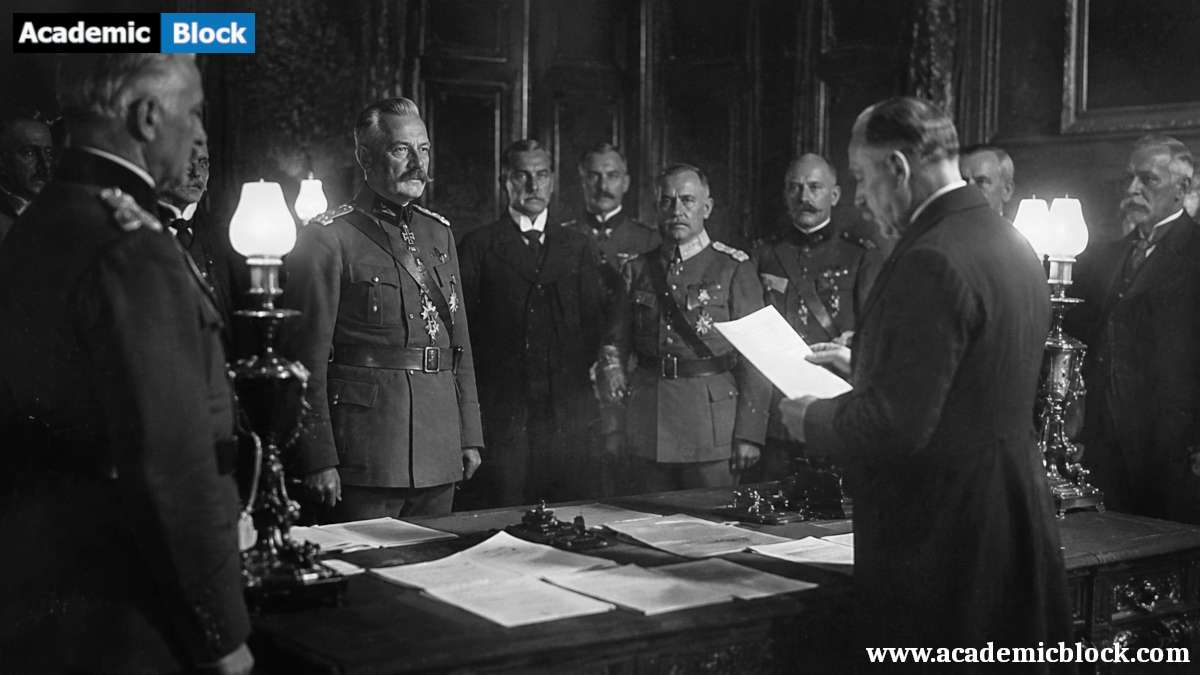 Berlin, 1914: Kaiser Wilhelm II and officials gather as Germany declares war on Russia in a tense imperial meeting.