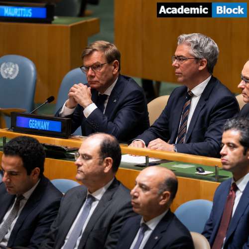 UN headquarters building, alongside Germany’s delegation seated during a UN Security Council session, illustrating Germany’s failed bid for a non-permanent Security Council seat.