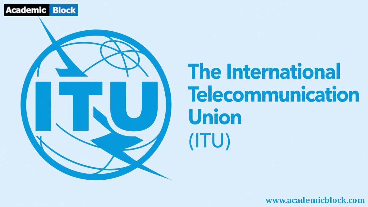 ITU logo with the full name on a light blue background.