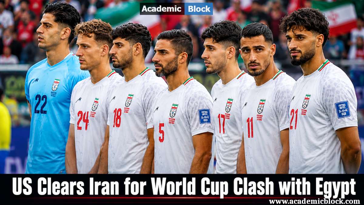 Sardar Azmoun, Shoja Khalilzadeh, and Mehdi Torabi and some other Iranian soccer players stand on the field in white jerseys, with a bold World Cup headline along the bottom.