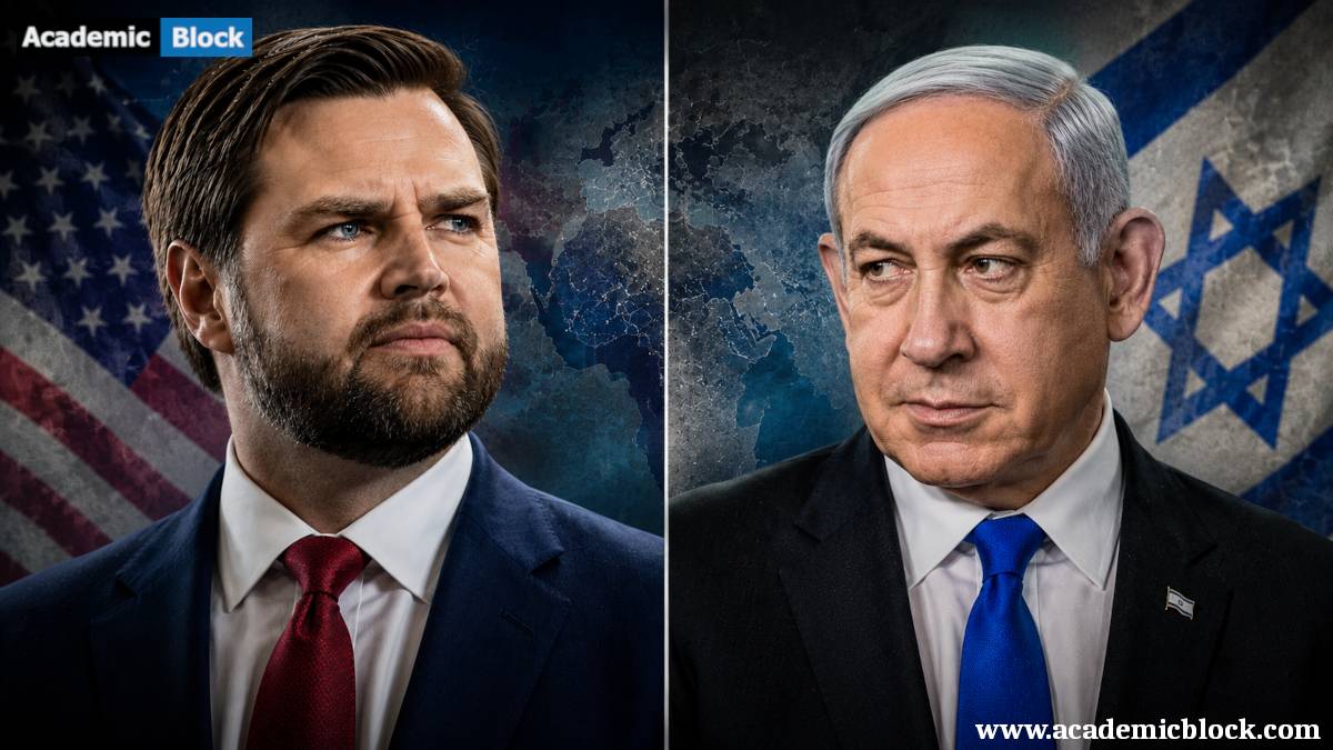 Image showing a collage of JD Vance and Benjamin Netanyahu.