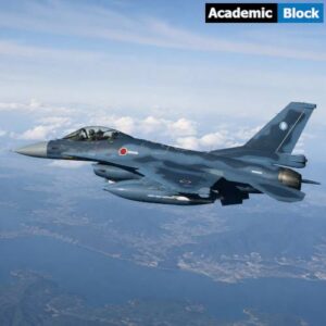 Image shows a Mitsubishi F-2 Aircraft of Japan is flying in the sky.