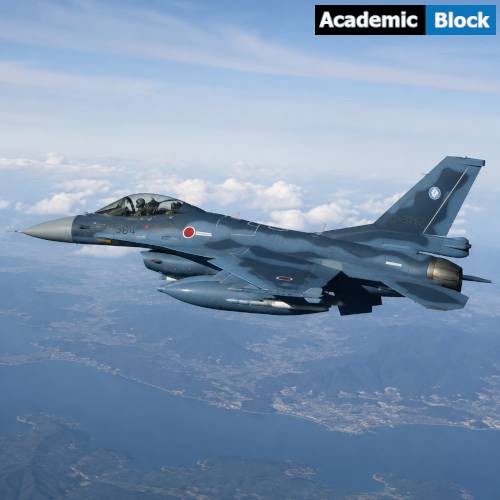 Image shows a Mitsubishi F-2 Aircraft of Japan is flying in the sky.