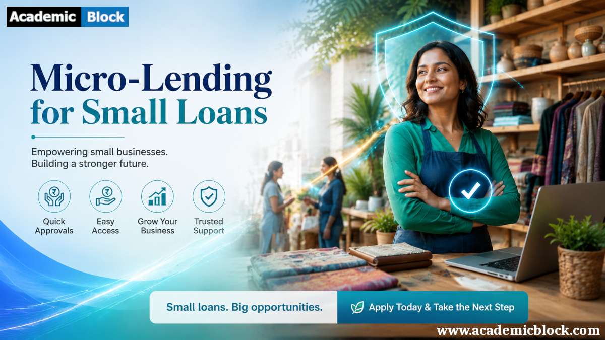 A clean, modern banner showcasing a confident small entrepreneur using digital finance to grow their business, symbolizing trust, opportunity, and financial empowerment.
