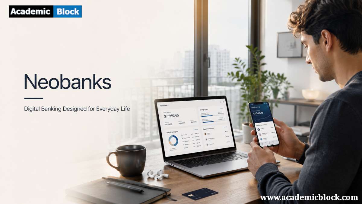 A professional using a neobank app with a personal finance dashboard in a modern home workspace.