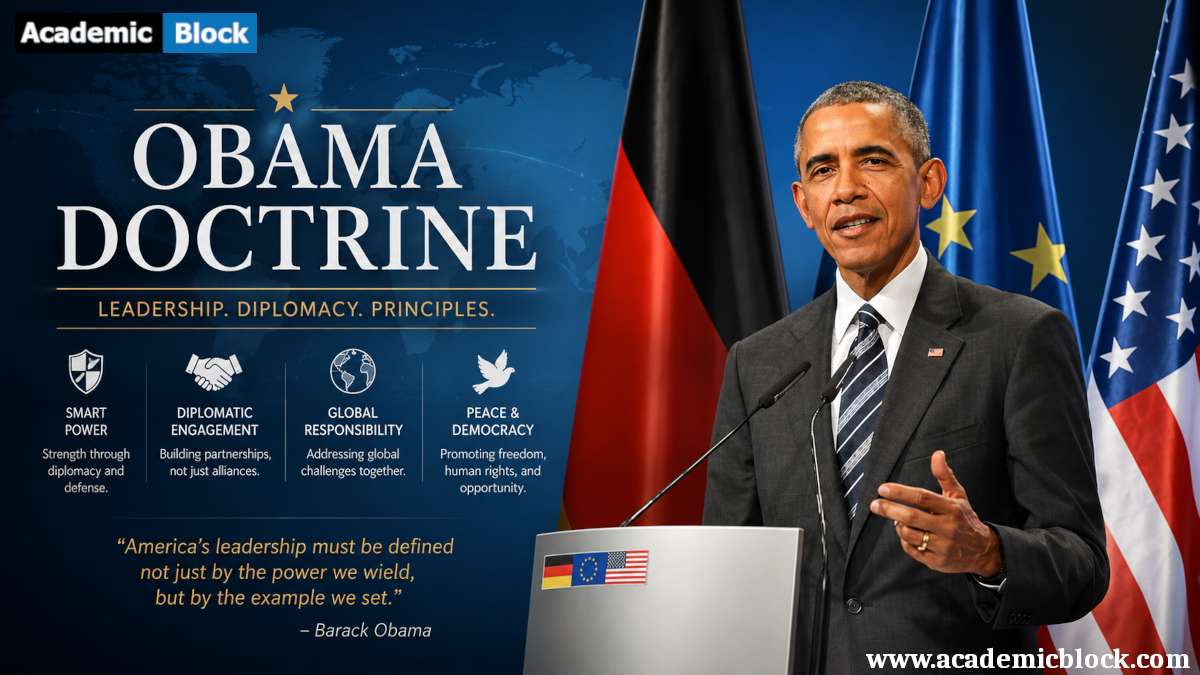 Visuals of Barack Obama delivering a speech representing the Obama Doctrines focus on diplomacy Obama doctrine.