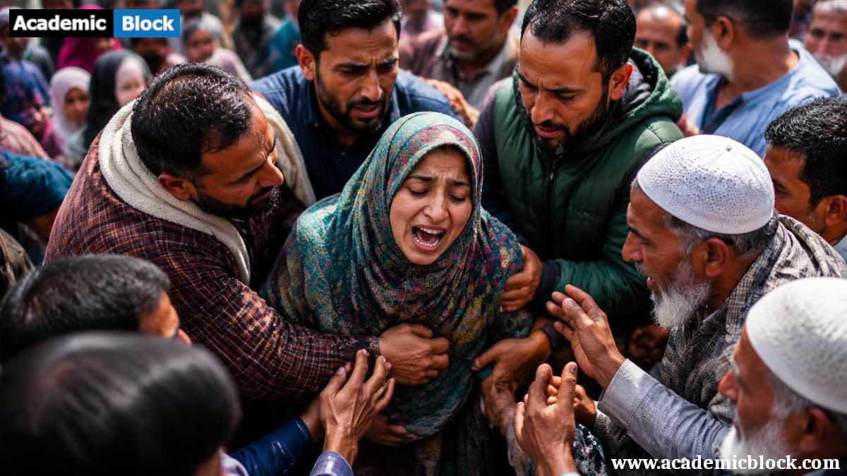 Image shows grieving family members of the dead in recent Protest in Pakistan-Administered Kashmir Erupts as Deadly Clashes Spreads.