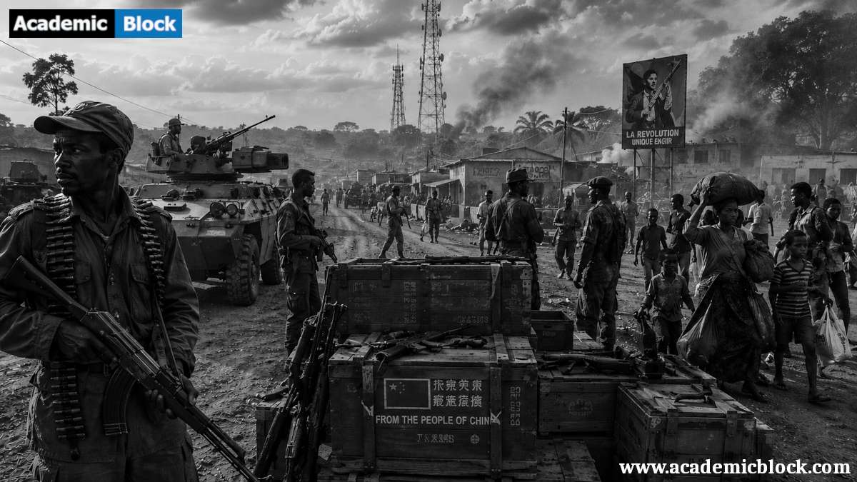 Image shows Cold War proxy wars in Africa, marked by foreign influence, armed conflict, and civilian displacement.