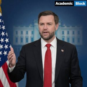 US Vice President JD Vance at podium announcing cancellation of Iran peace talks trip in Geneva