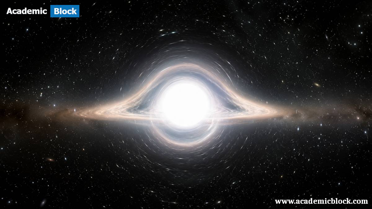A glowing white hole-like cosmic sphere with a warped halo, surrounded by distant stars in a dramatic deep-space scene.