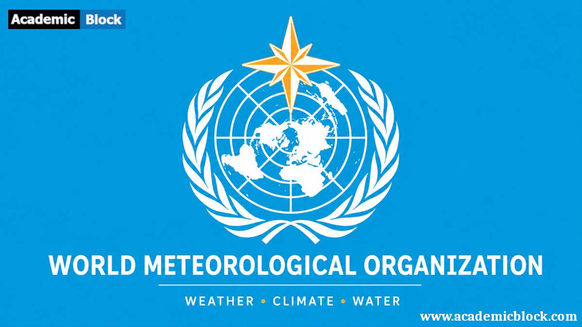 World Meteorological Organization (WMO) emblem on a blue background with a globe.