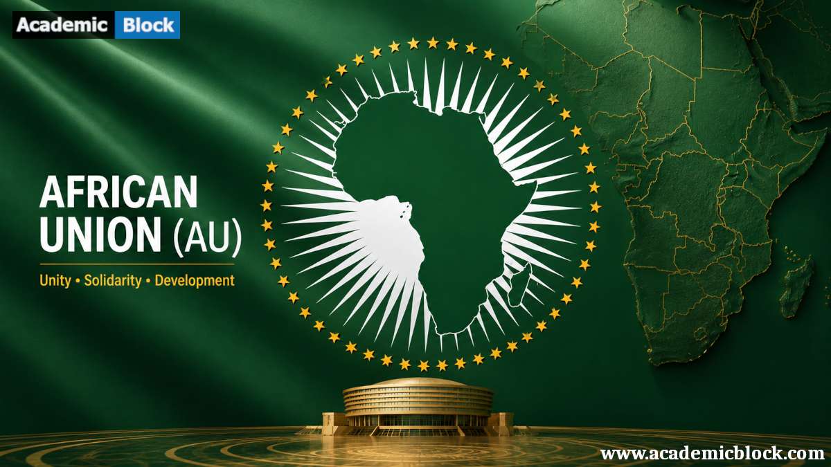 Image of the African Union (AU) emblem with a map of Africa on a green background.