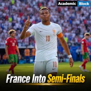 Image Showing Kylian Mbappé celebrates as France reaches the FIFA World Cup 2026 semi-finals after defeating Morocco.