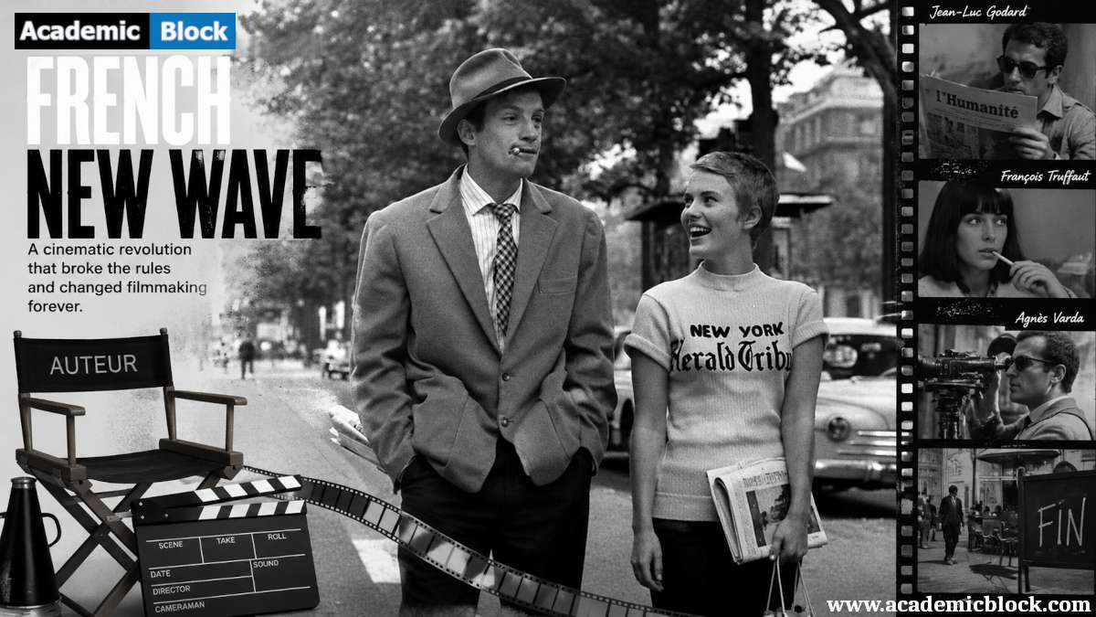 Black-and-white cinematic scene capturing the essence of the French New Wave movement.
