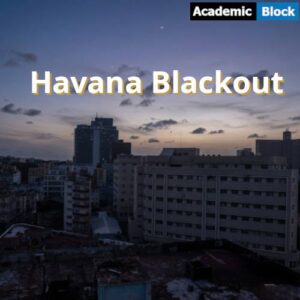 Image showing a power cut in Havana, with a quiet skyline and crescent moon still visible in the soft dawn sky.