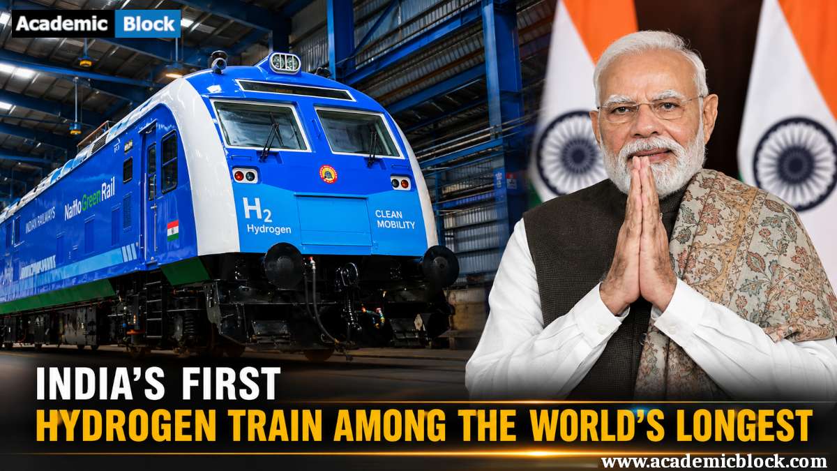 Image Showing PM Modi with India's first hydrogen train, among the world's longest hydrogen-powered trains.
