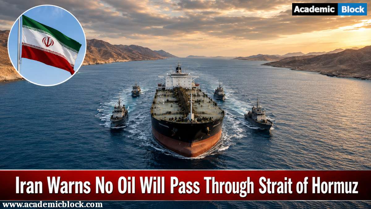 Image showing the Iranian flag beside an oil tanker sailing through the Strait of Hormuz.