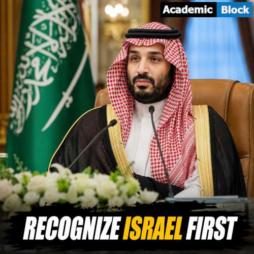 Image showing Saudi Crown Prince Mohammed bin Salman during an official event, highlighting Trump's "Recognize Israel First" condition for the proposed US-Saudi nuclear deal.
