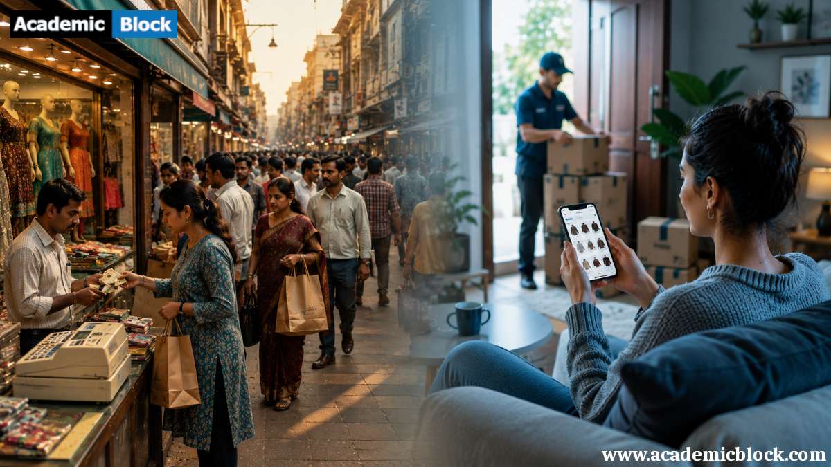 Image showing the evolution of shopping from traditional retail to e-commerce.