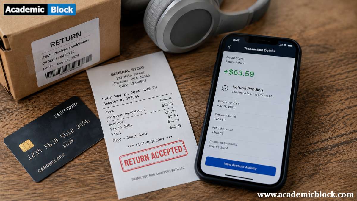 Close-up of a returned product, receipt marked