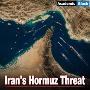 Image showing the Strait of Hormuz with oil tankers, highlighting rising regional tensions.