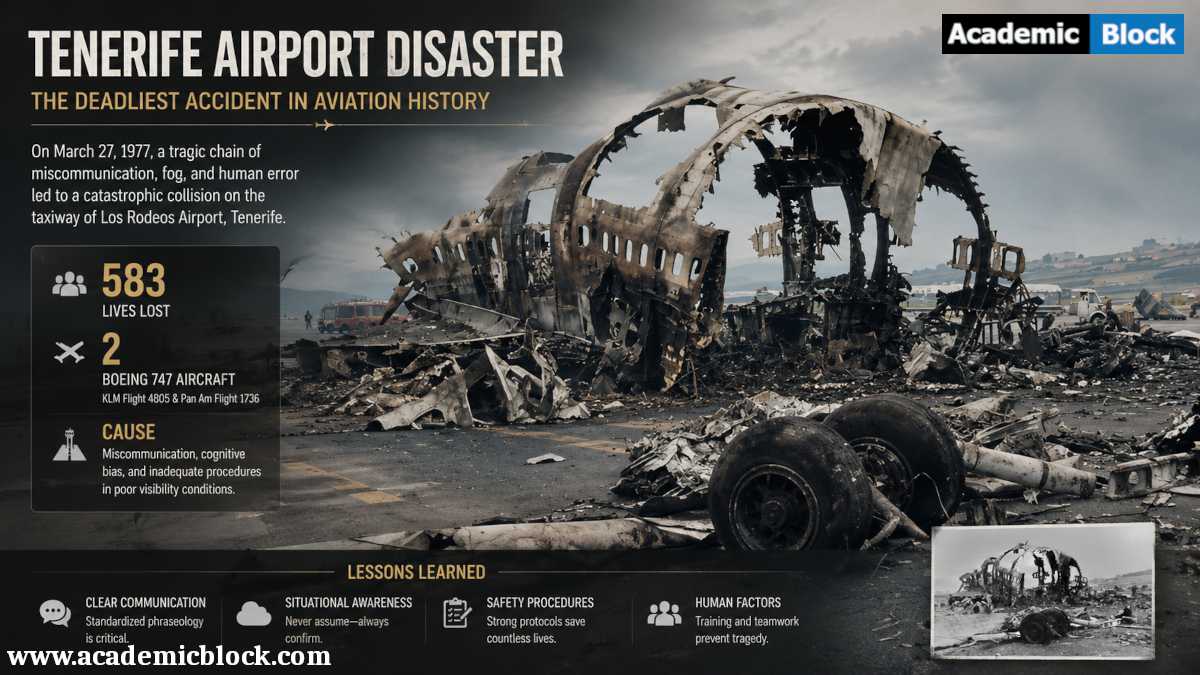 Image showing the Tenerife Airport Disaster, highlighting the catastrophic aircraft collision and its lasting aviation safety lessons.