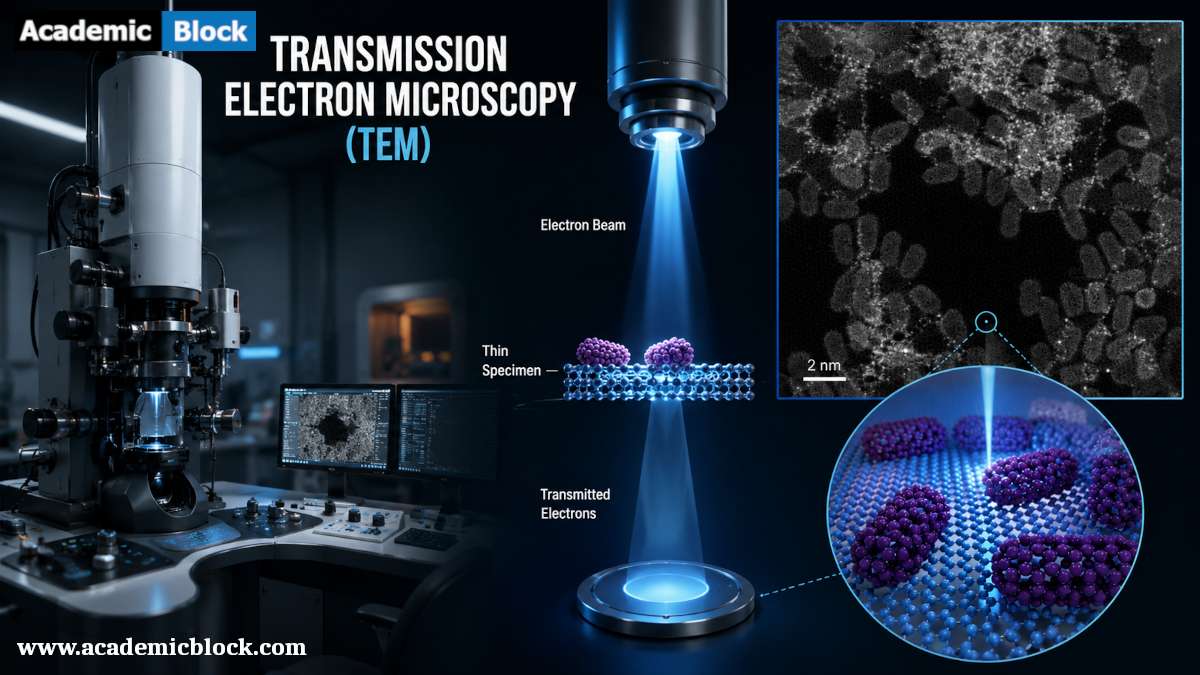 Image of Transmission Electron Microscopy (TEM) showing electron beam imaging for nanoscale material analysis.