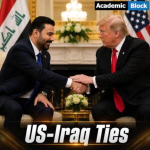 Image showing Trump and Iraqi Prime Minister Ali al-Zaidi shake hands during a White House meeting highlighting US-Iraq ties.