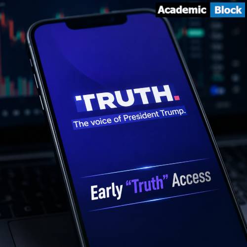 Image Showing Truth Social app logo with the headline "Early Truth Access" on a smartphone screen.