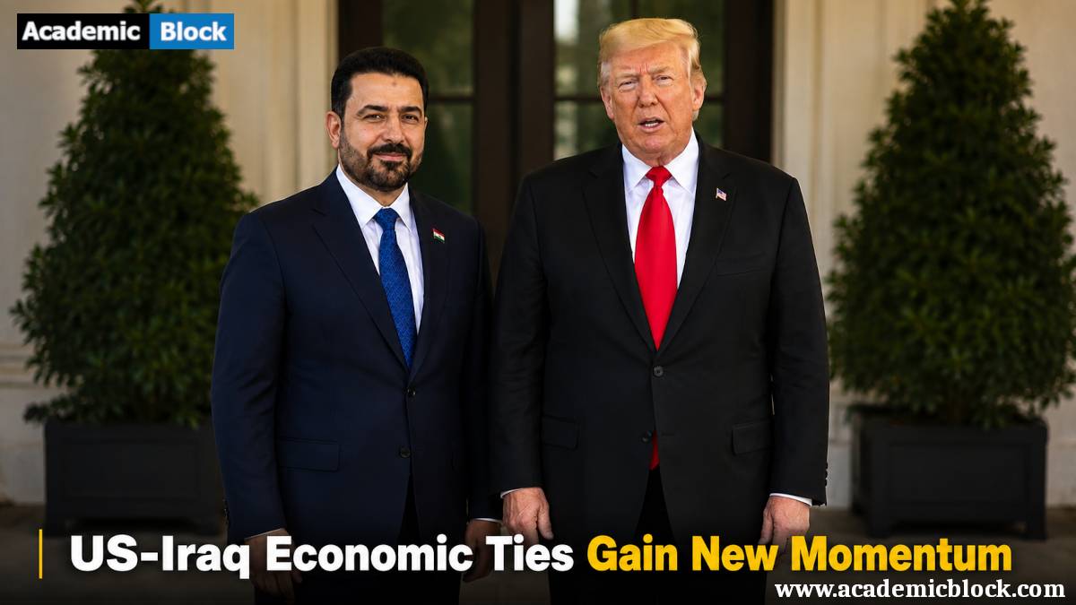 Image showing Donald Trump and Iraqi Prime Minister Ali al-Zaidi during a meeting highlighting stronger US-Iraq economic ties.