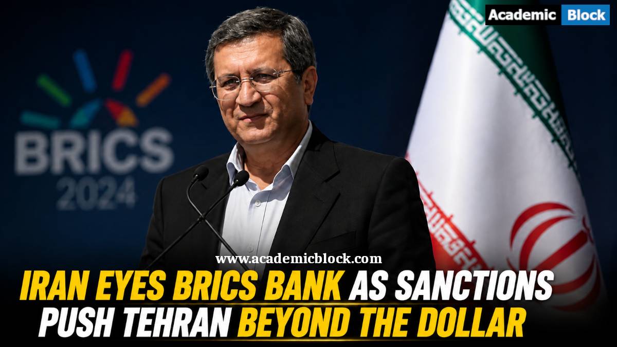 Image showing Iran Central Bank Governor Abdolnaser Hemmati speaking as Iran seeks BRICS Bank membership amid sanctions and moves beyond the dollar.