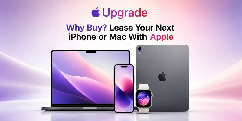 Image showing a modern Apple device lineup with a MacBook, iPhone, iPad, and Apple Watch on a soft gradient background.