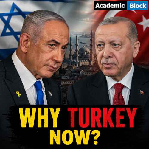 Image showing Benjamin Netanyahu and Recep Tayyip Erdogan featured in a dramatic political news thumbnail with Israeli and Turkish flags and the headline, Why Turkey Now?