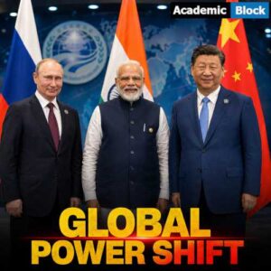 An image showing Indian Prime Minister Narendra Modi, Chinese President Xi Jinping, and Russian President Vladimir Putin at the Bishkek SCO Summit, highlighting a global power shift.