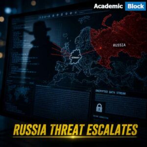 An image showing Russia's threat escalates as Germany is highlighted on a digital map amid cyberattacks and intelligence concerns.