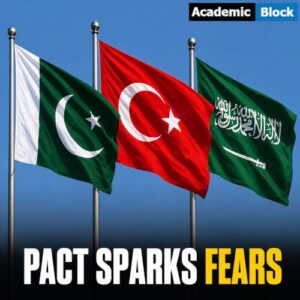 Image showing Saudi Arabia, Pakistan, and Turkey flags symbolizing a new defence pact in Jeddah.