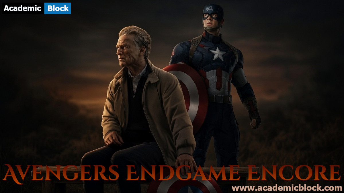 Image shows old Captain America gazing forward with young Captain America standing behind him.