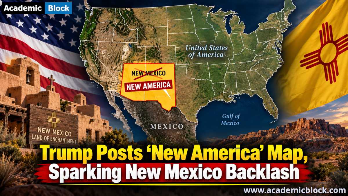 Image showing Donald Trump’s “New America” map labels New Mexico as “New America,” sparking political backlash from New Mexico leaders.
