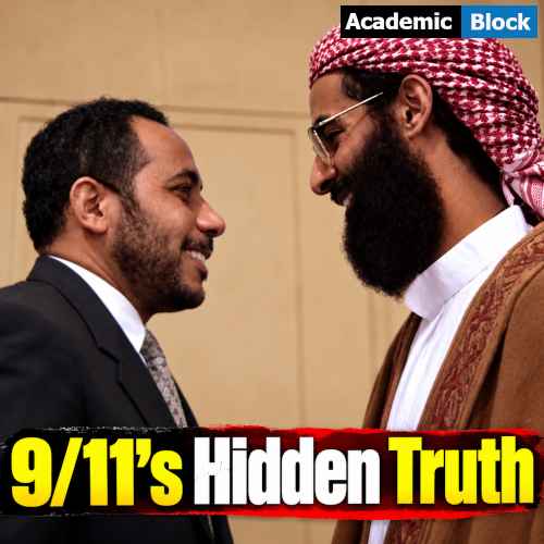 Image showing Omar al-Bayoumi Filmed With Al-Qaeda Leader against a light brown background ,with the headline “9/11’s Hidden Truth” at the bottom.