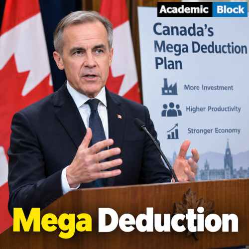 Image shows PM Carney Unveiling Canada's Mega Deduction plan 2026.