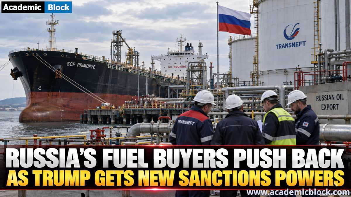 Image showing Russian oil tanker at an export terminal as Trump gains new sanctions powers targeting Russia’s energy trade and fuel buyers.
