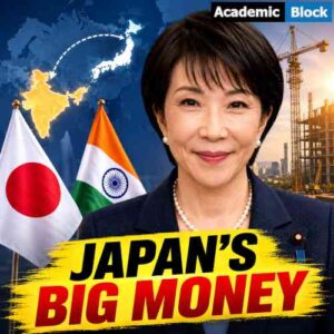 Image showing Sanae Takaichi infront of Japan and Indian flag.