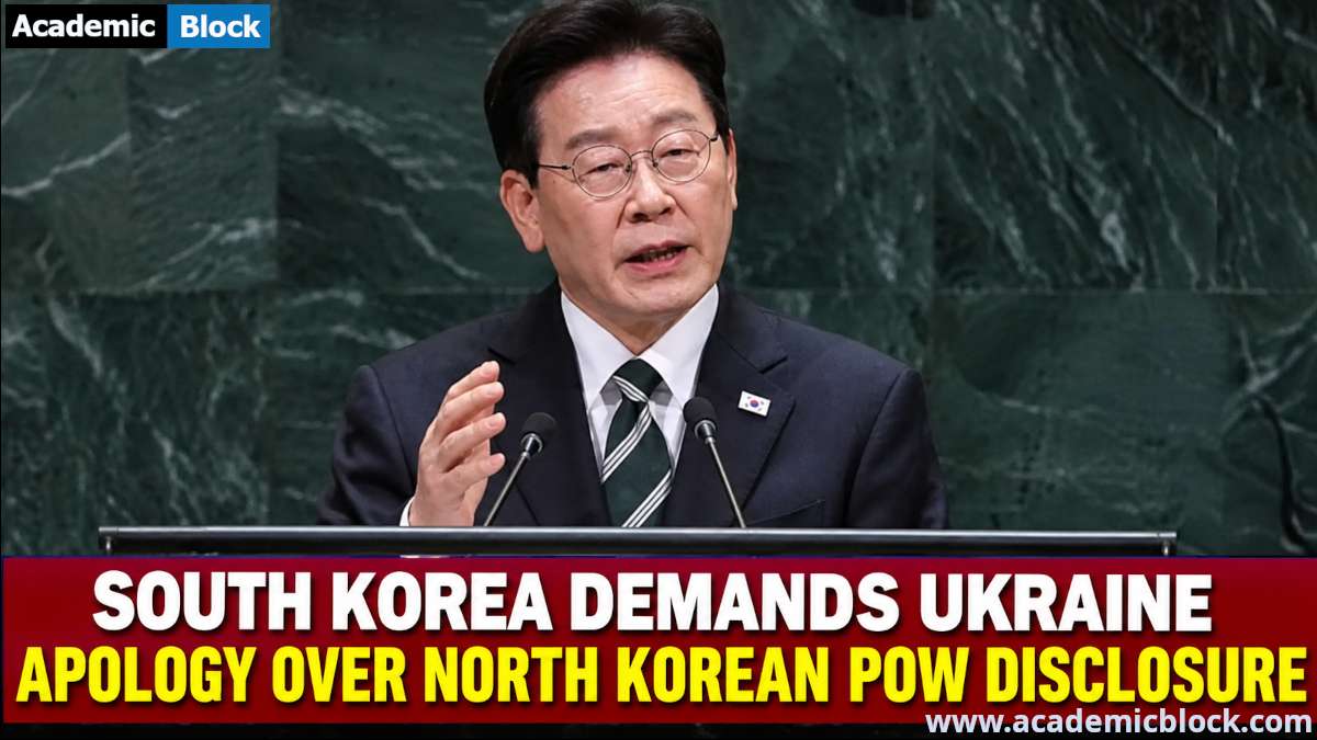 Image showing South Korean President Lee Jae Myung speaks at a UN podium as South Korea demands an apology from Ukraine over the disclosure of two North Korean POWs transferred to Seoul.