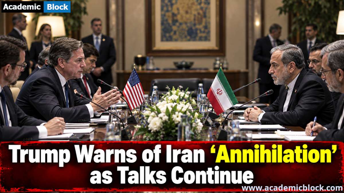 Image showing US and Iranian diplomats hold tense negotiations as Trump warns of Iran ‘annihilation’ amid ongoing talks.
